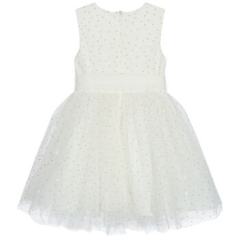 Girls Ivory & Gold Tulle Dress