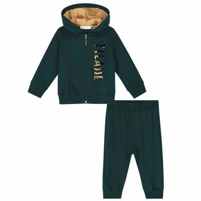Younger Boys Green Geo Map Tracksuit