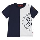 Younger Boys Navy Blue & White Logo T-Shirt, 2, hi-res