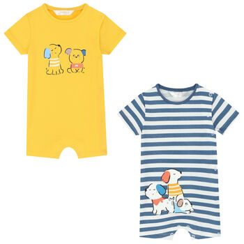 Baby Boys Blue, White & Yellow Rompers (2 Pack)