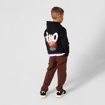 Boys Black Basketball Logo Hooded Top