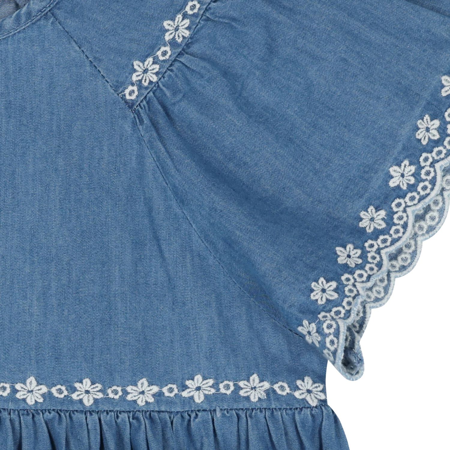Girls Denim Blue Floral Lace Dress, 1, hi-res