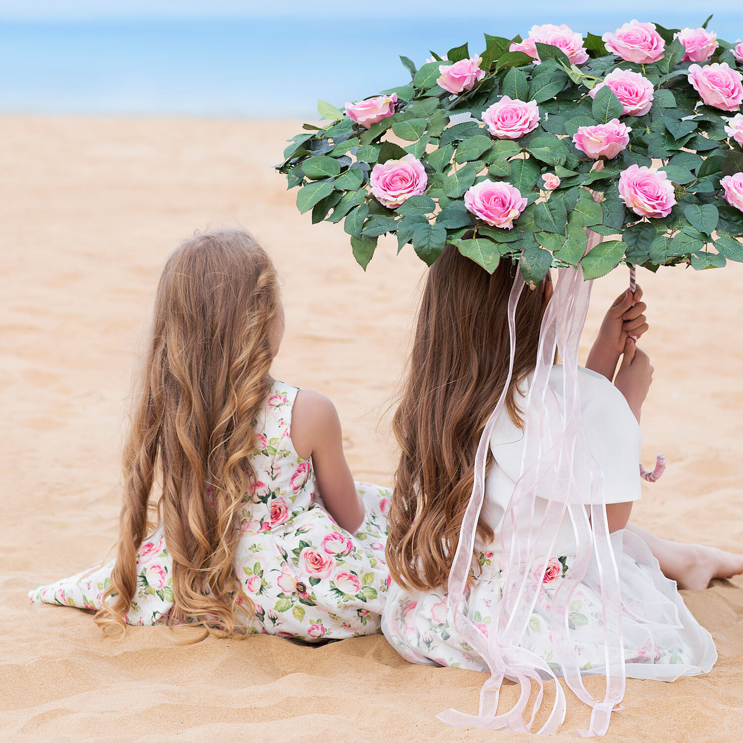 Girls Ivory & Pink Satin Rose Dress, 1, hi-res image number null
