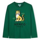 Boys Green Tiger Logo Long Sleeve Top, 1, hi-res