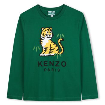Boys Green Tiger Logo Long Sleeve Top