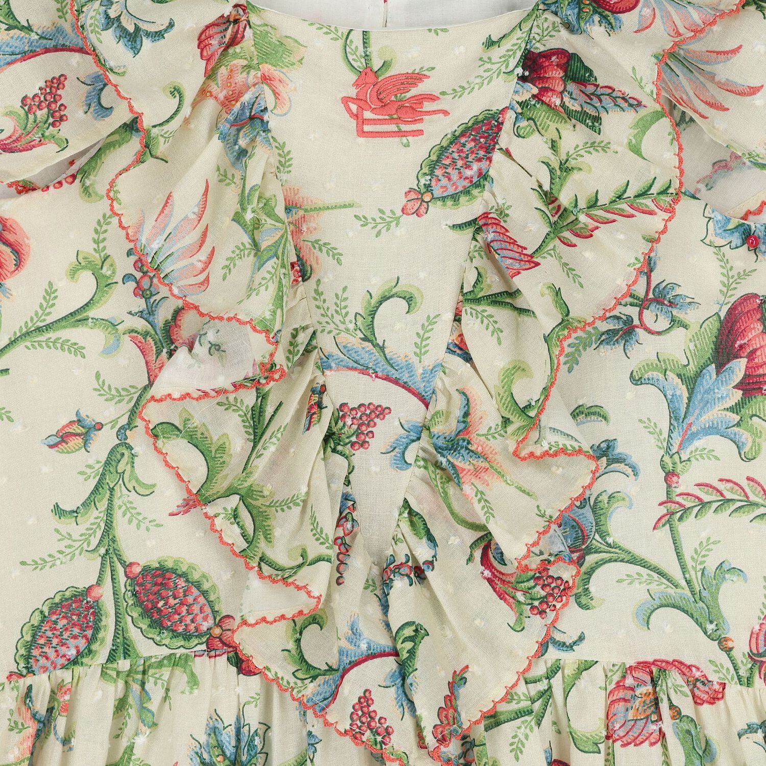 فستان للبنات باللون بيج وأخضر مزين بالزهور, 1, hi-res