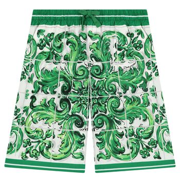 Boys White & Green Majolica Shorts