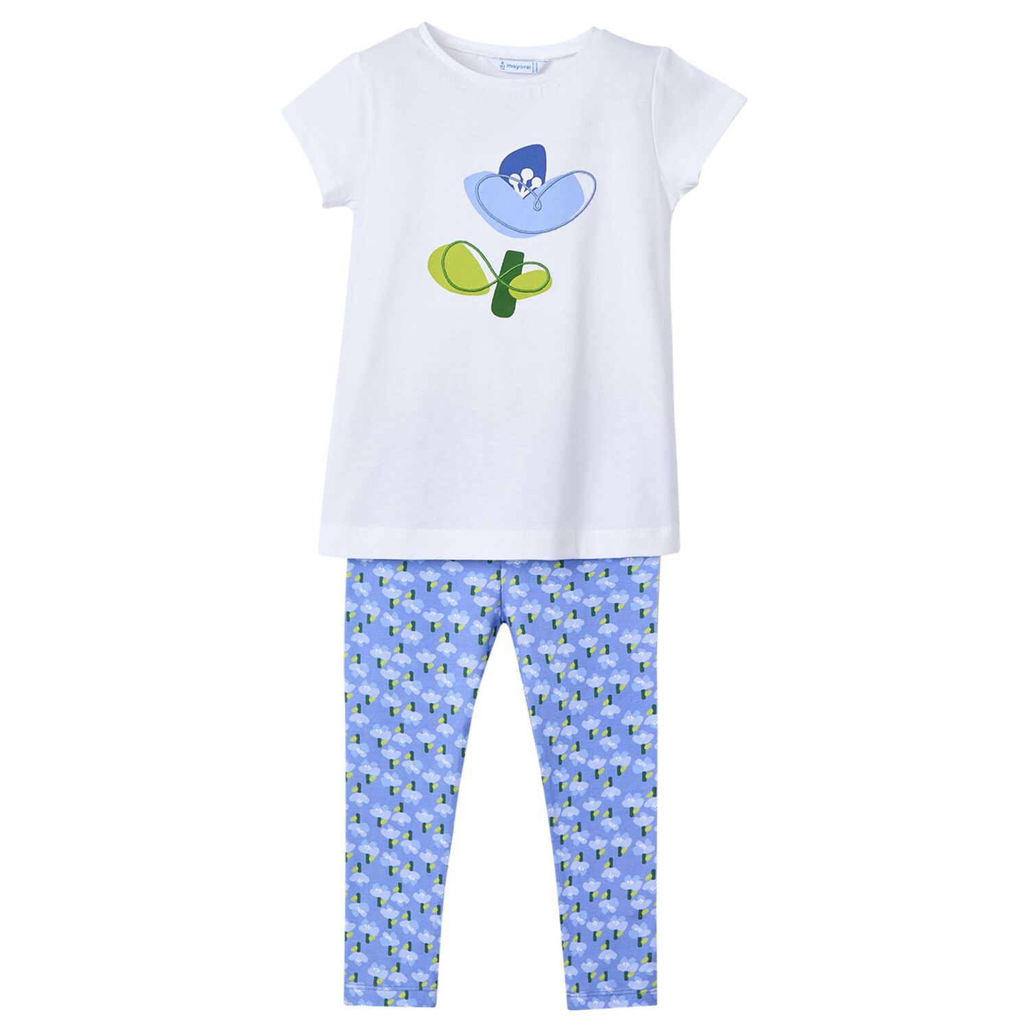 Girls white & blue floral leggings set, 1, hi-res image number null