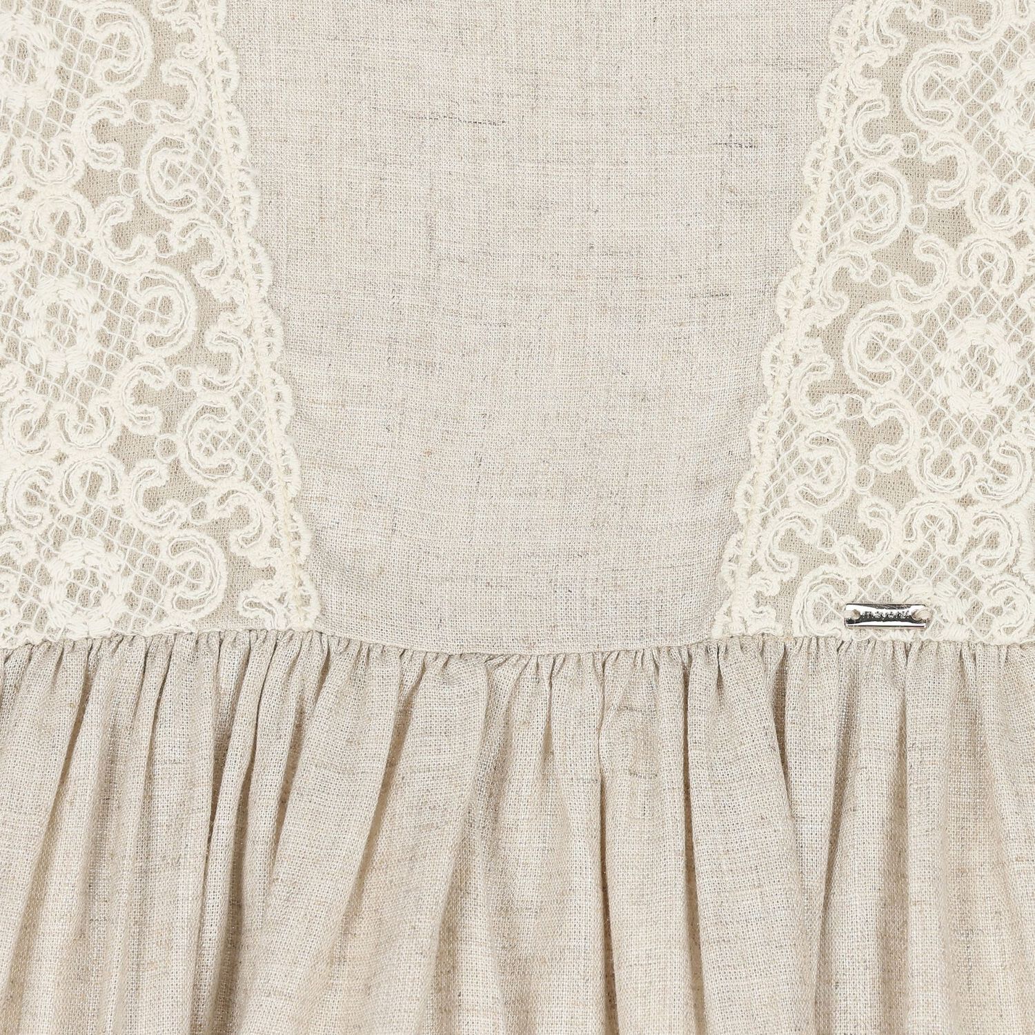 Girls Beige Shimmery Linen Dress, 2, hi-res image number null