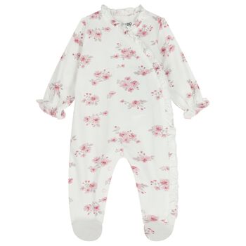 Baby Girls White & Pink Floral Babygrow