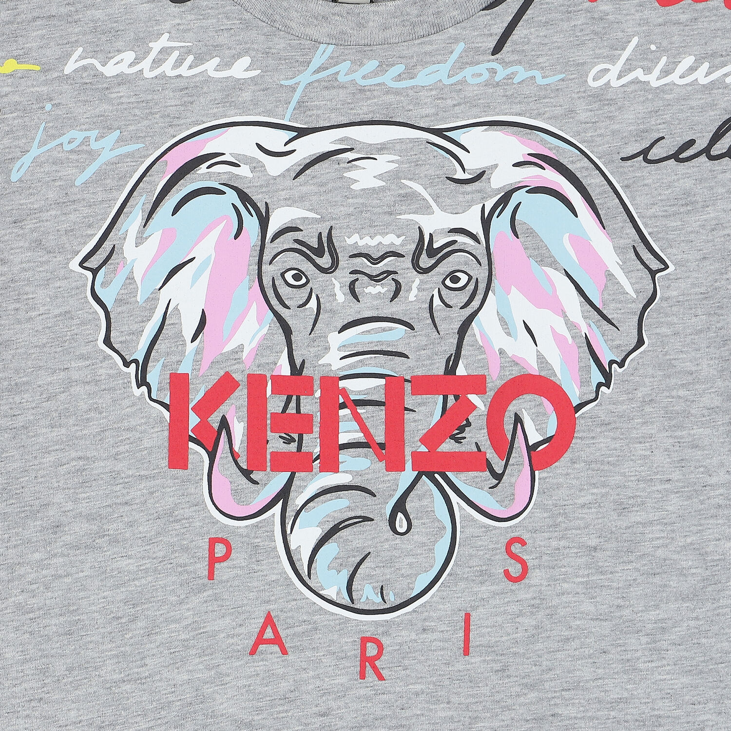 Girls Grey Elephant Logo Dress, 1, hi-res