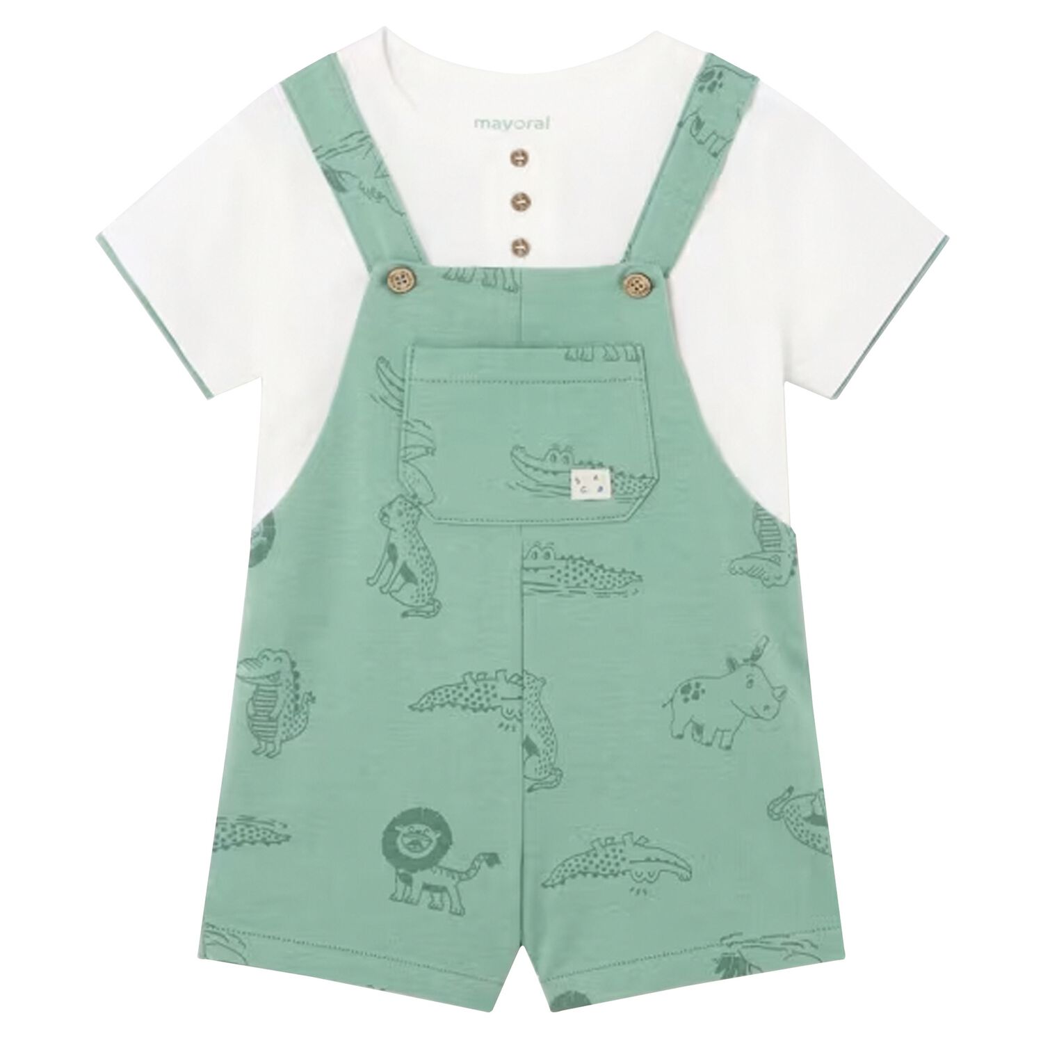 Younger Boys White & Green Dungaree Set, 1, hi-res