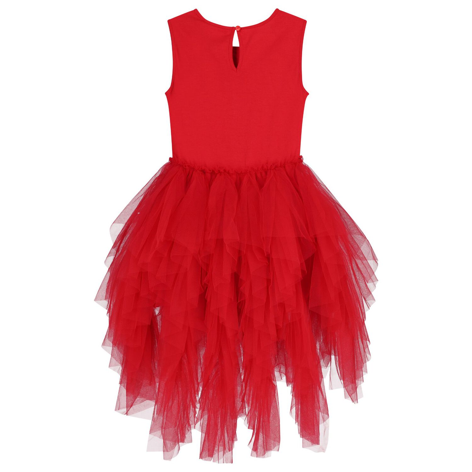 Girls Red Embellished Ruffled Tulle Dress , 1, hi-res