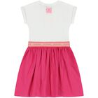 Girls White & Pink Logo Heart Dress, 1, hi-res