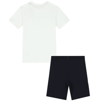 Boys White & Navy Logo Shorts Set