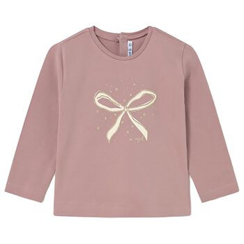 Younger Girls Pink Bow Long Sleeve Top