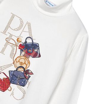 Girls Ivory Hand Bag Long Sleeve Top