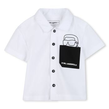 Younger Boys White & Black Logo Shorts Set
