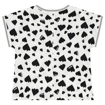 Girls White & Black Heart Blouse