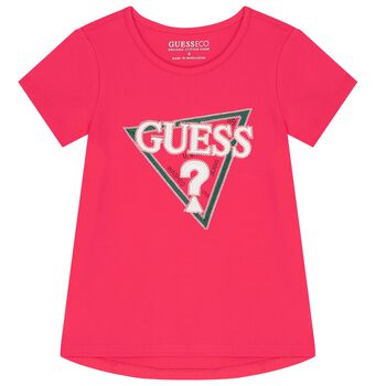 Guess Girls Pink Logo T-Shirt, 2 Girls Pink Logo T-Shirt