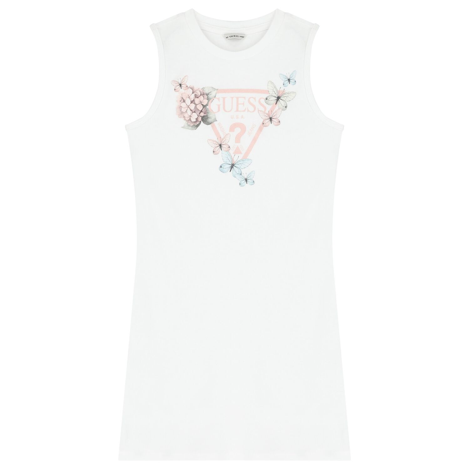 Girls White Logo Butterfly Dress, 3, hi-res