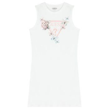 Girls White Logo Butterfly Dress