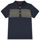 Boys Navy Blue & Gold Logo Polo Shirt, 2, hi-res