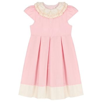 Girls Pink Ruffled Collar Pleated Dress