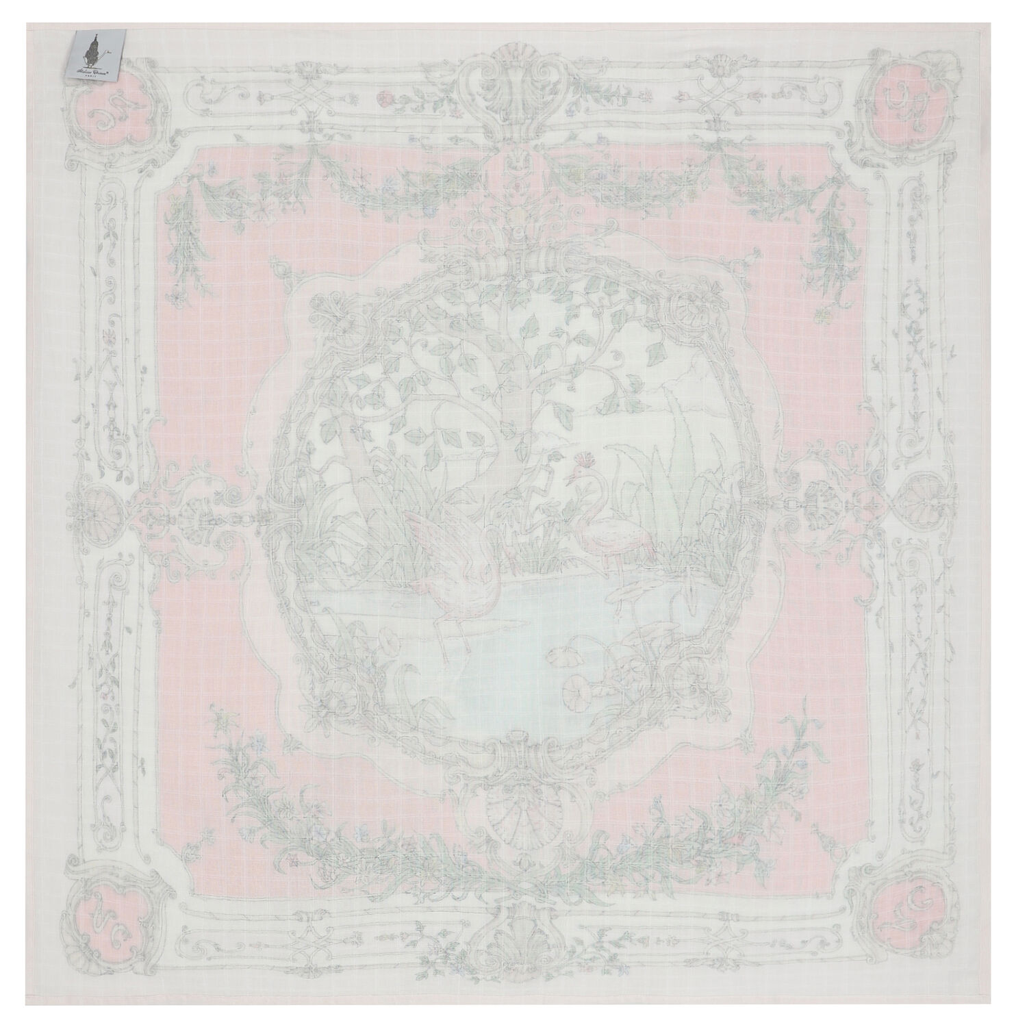 White & Pink Tapestry Swaddle Carré Blanket, 2, hi-res image number null