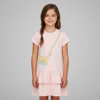 Girls Pink Logo Bag Dress, 3 Girls Pink Logo Bag Dress