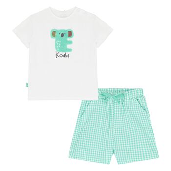 Younger Boys Ivory & Green Koala Shorts Set
