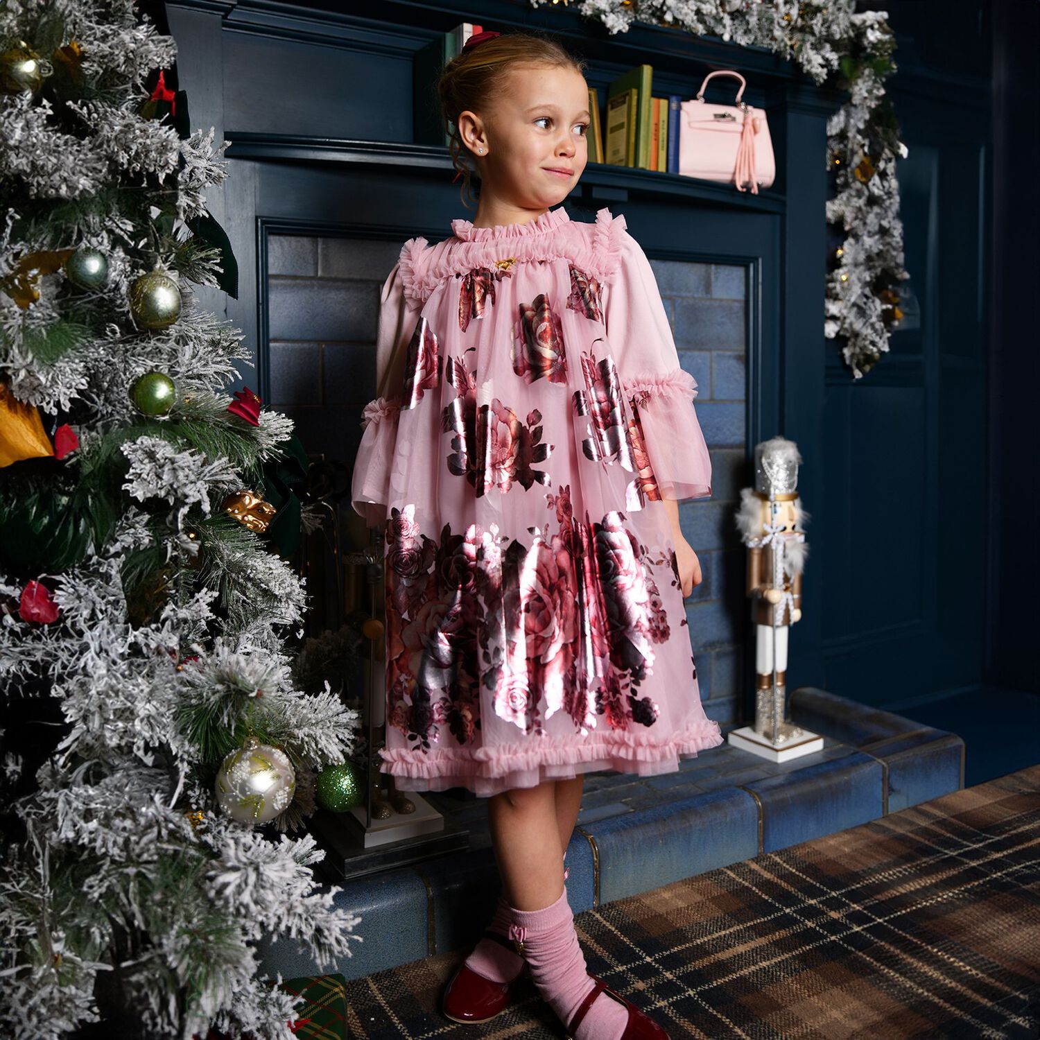 Girls Pink Tulle Floral Kristi Dress, 2, hi-res