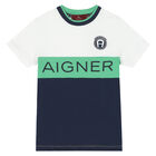 Boys White & Navy Logo T-Shirt, 1, hi-res