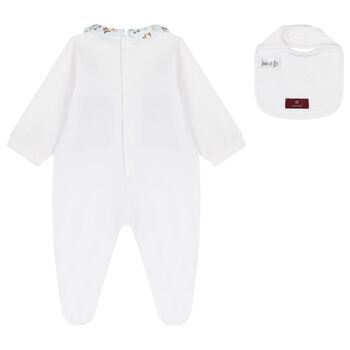 Baby Boys White & Blue Teddy Bear Logo Babygrow Gift Set