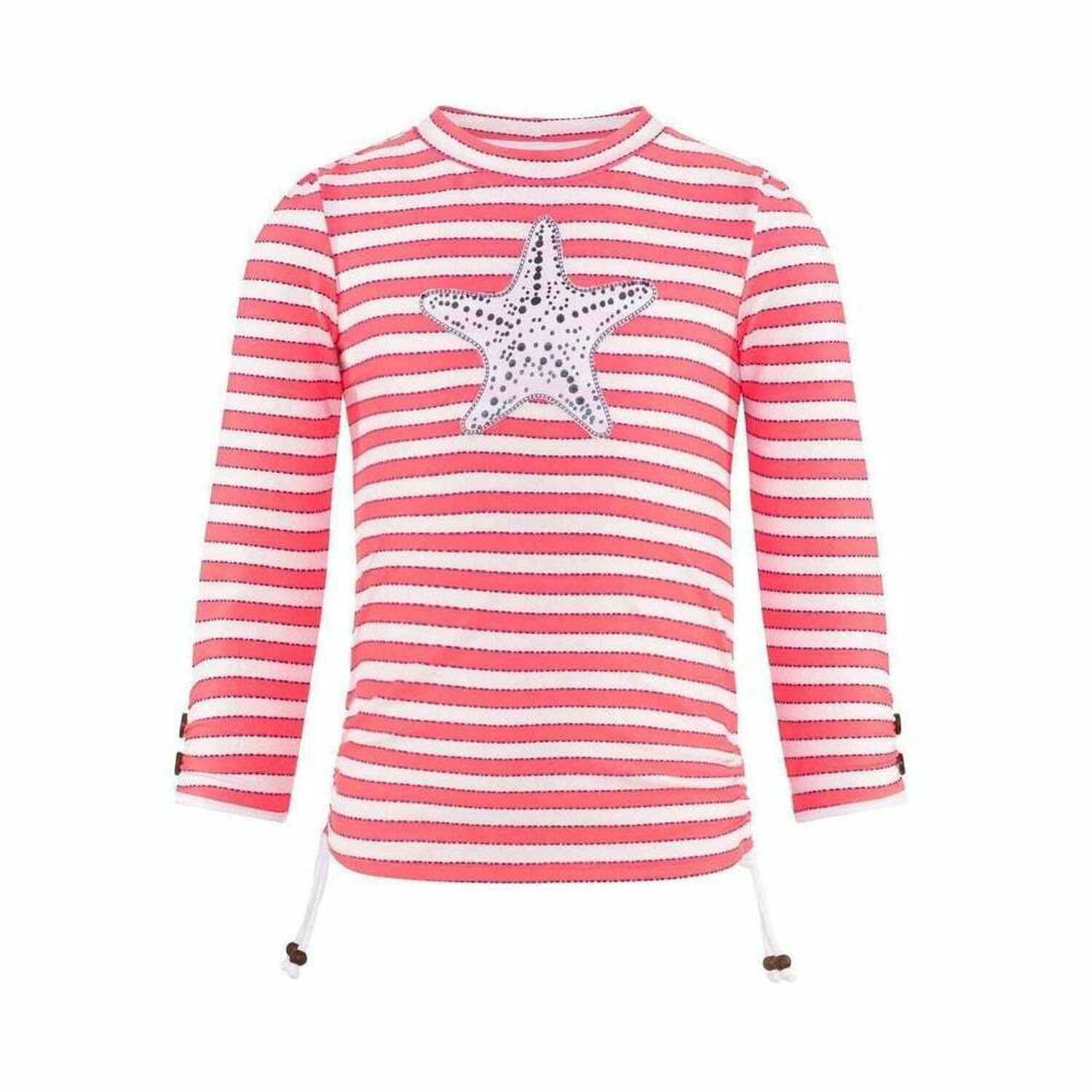 Girls Neon Pink Starfish Long Sleeve Rash Vest, 1, hi-res image number null