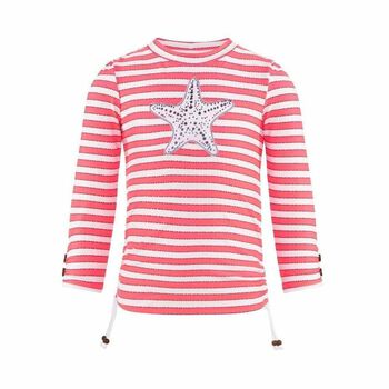 Girls Neon Pink Starfish Long Sleeve Rash Vest