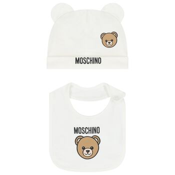 Ivory Teddy Bear Logo Hat & Bib Baby Gift Set