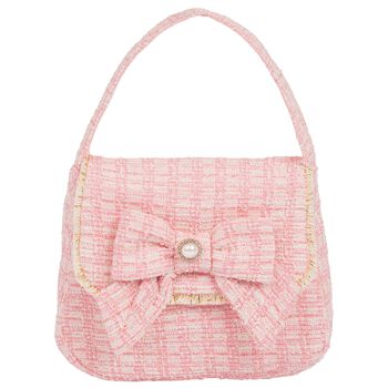 Girls Pink Bow Tweed Handbag