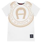 Boys White & Beige Logo T-Shirt, 4, hi-res