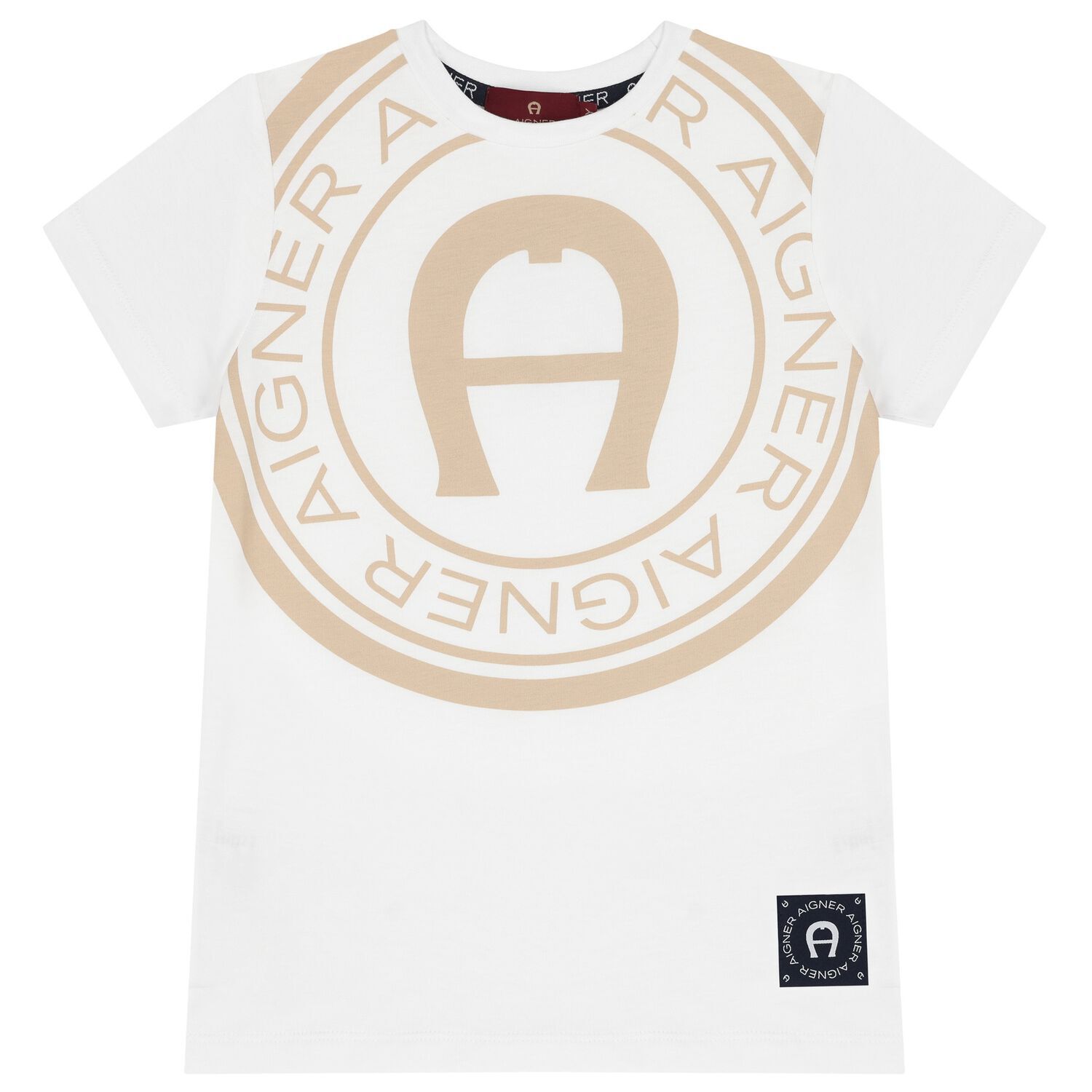 Boys White & Beige Logo T-Shirt, 4, hi-res image number null