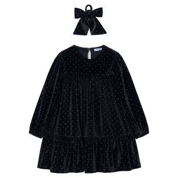 Girls Black Sparkle Velvet Dress Set