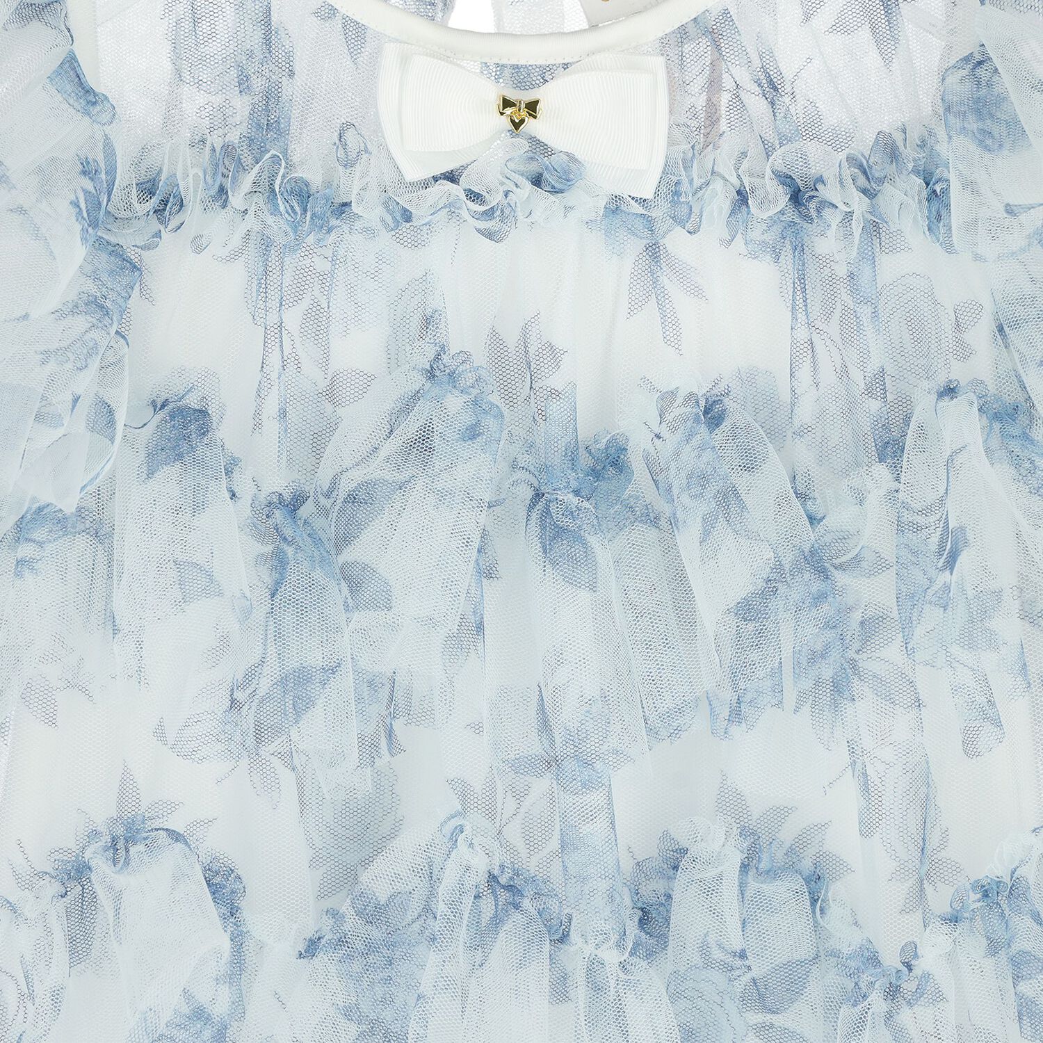 Girls Blue Floral Tulle Dress, 1, hi-res