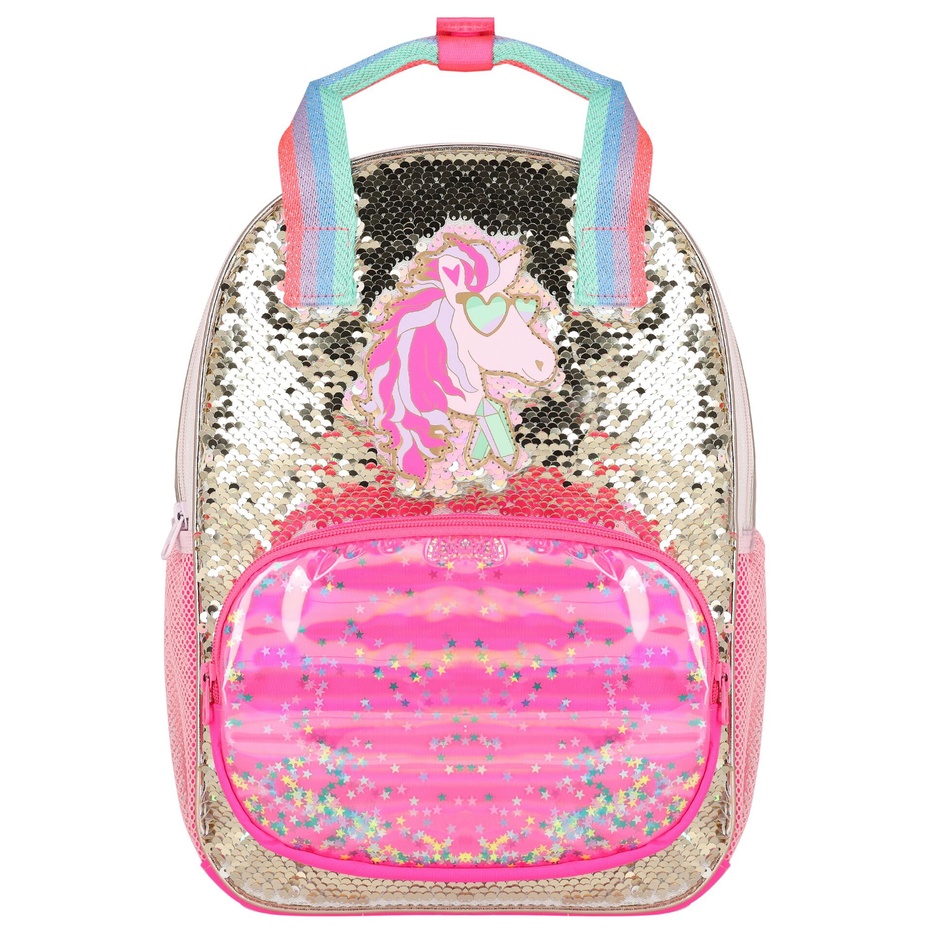 Gold unicorn backpack top