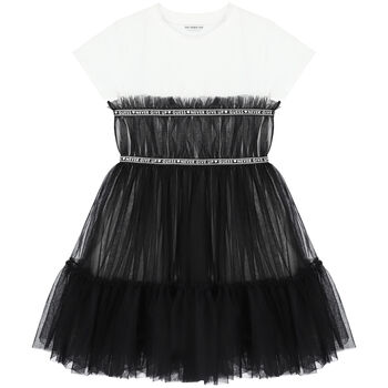 Girls White & Black Logo Dress