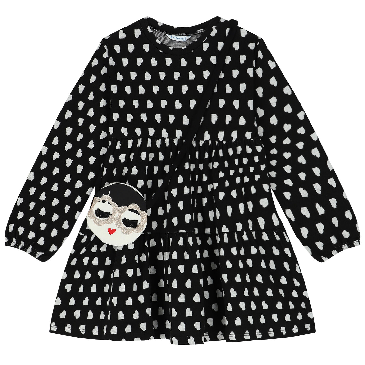 Girls Black Heart Dress & Bag Set, 2, hi-res image number null