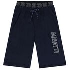 Boys Navy Logo Shorts, 1, hi-res