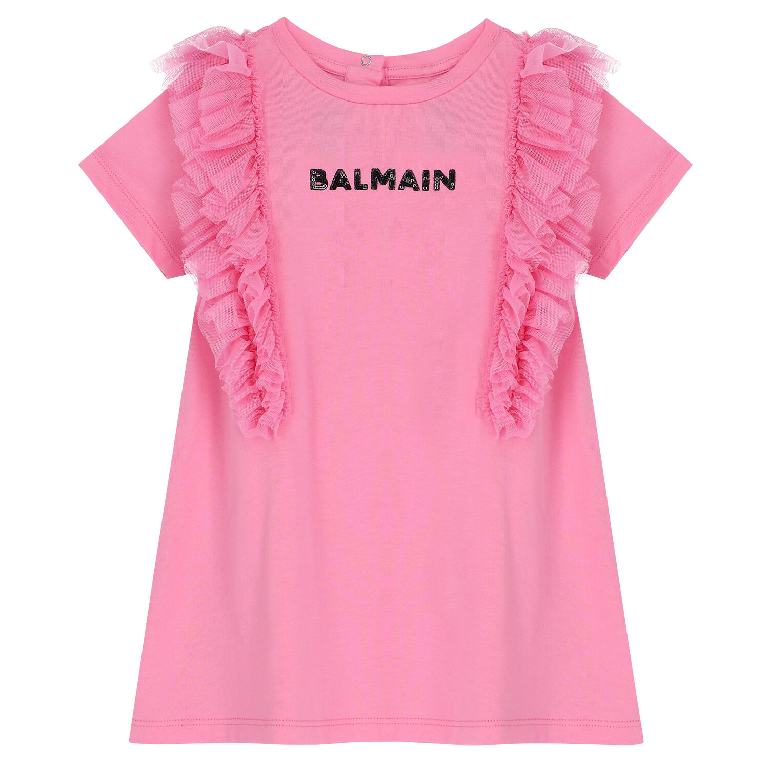 فستان بنات مكشكش بالشعار باللون الوردي, 2, hi-res