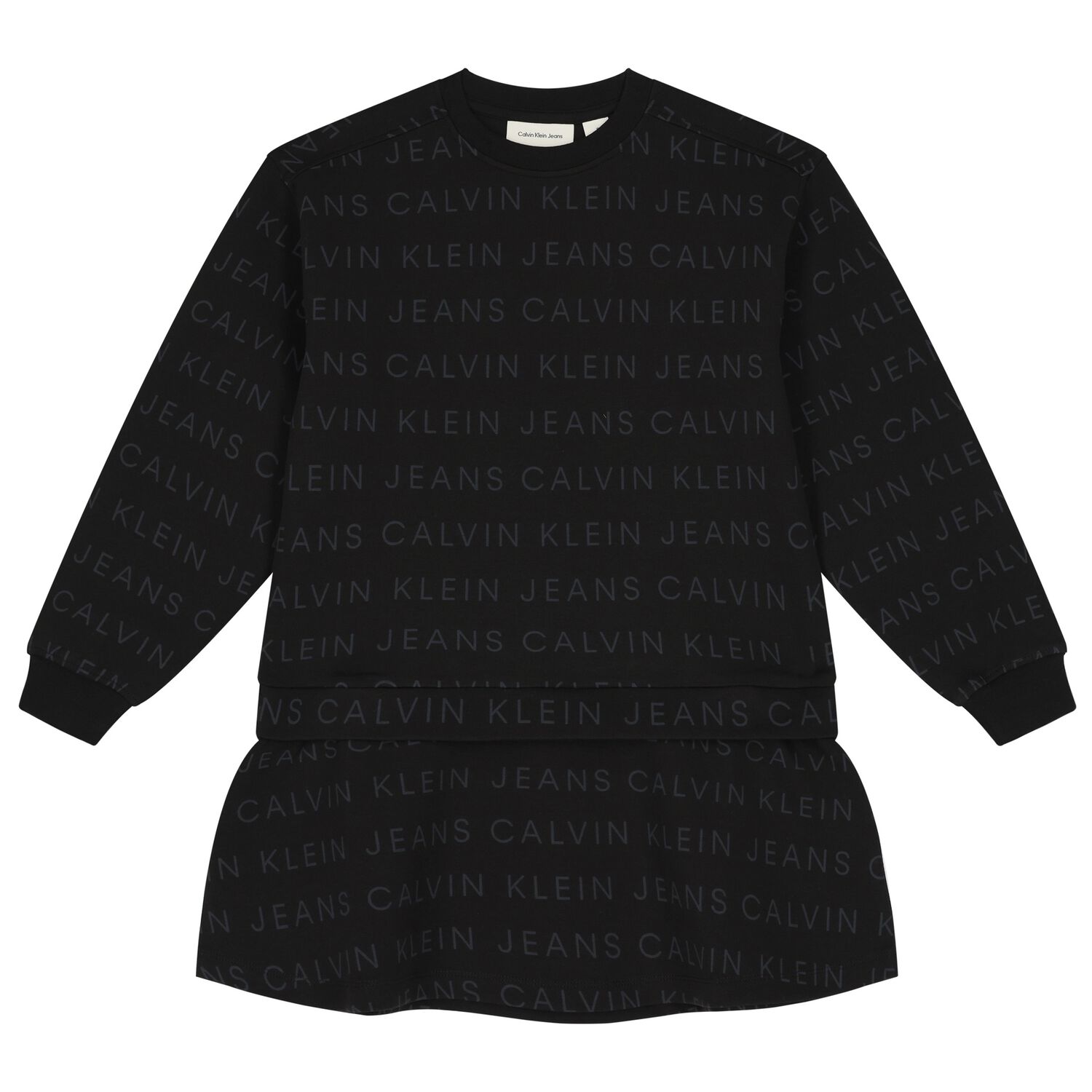 فستان بنات  بالشعار باللون الأسود, 1, hi-res