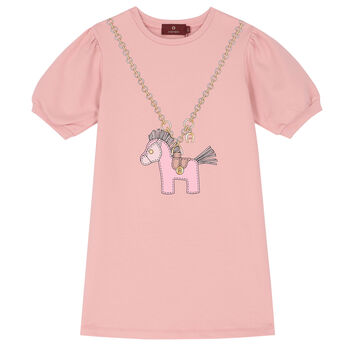 Girls Pink Horse Print Dress