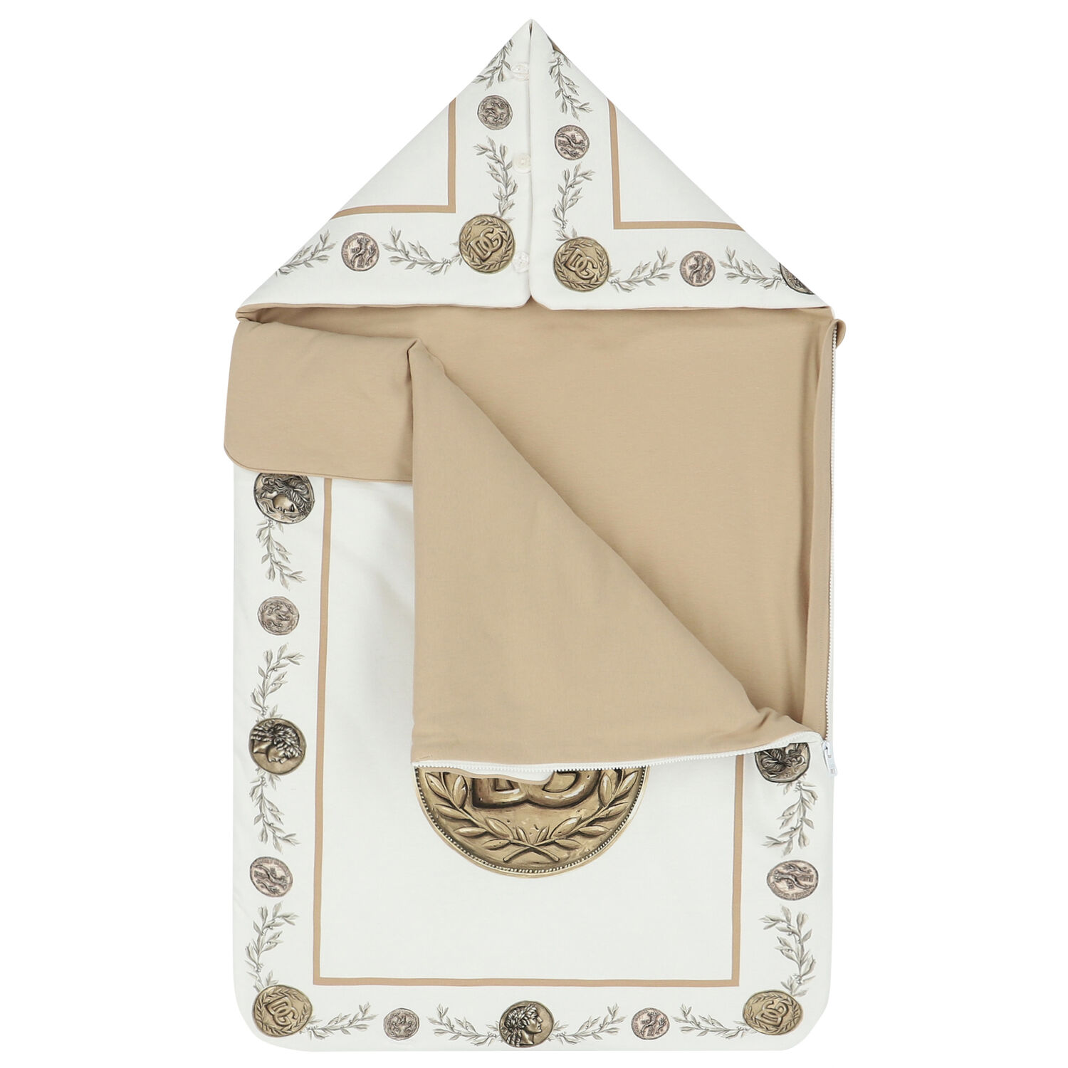 مدس بالشعار بطبعة العملات باللون الابيض والبيج, 1, hi-res image number null